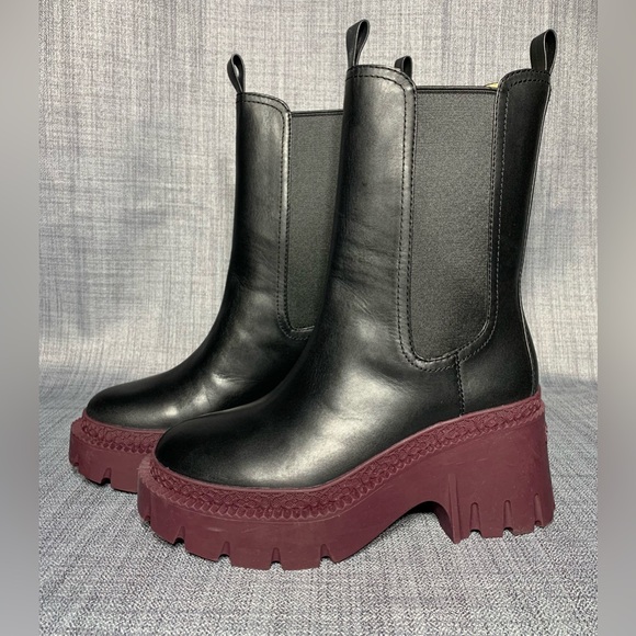 Coach Alexa Lug Sole Chelsea Booties Black/Deep Berry - Sizes 7, 10 - Picture 4 of 9